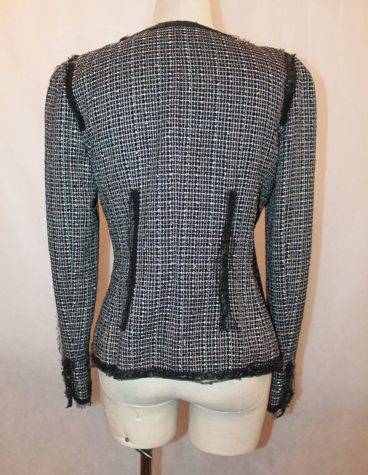 Chanel 2009 Black, White, Pink Tweed Jacket with Patent Detail - 40 2