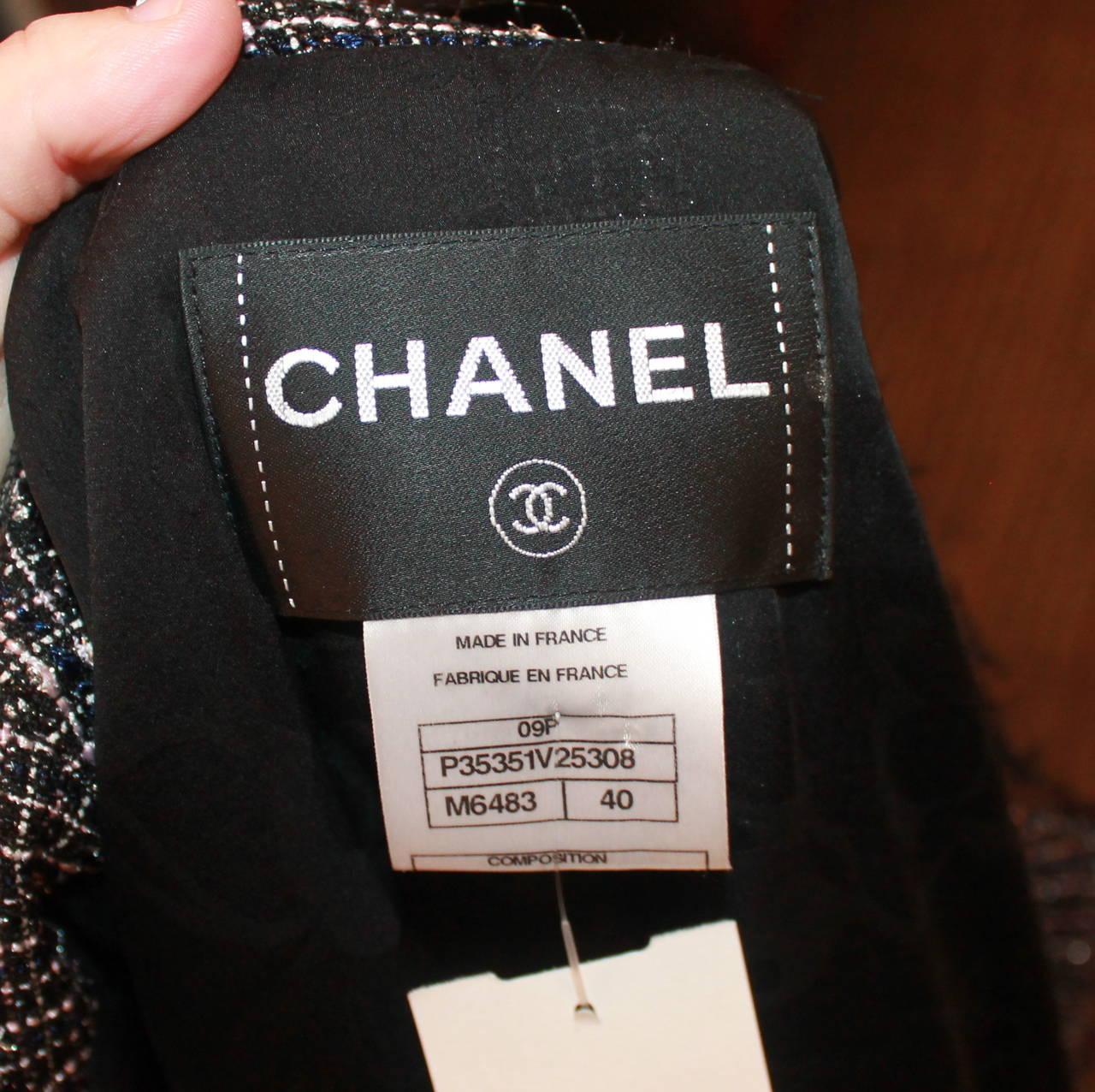 Chanel 2009 Black, White, Pink Tweed Jacket with Patent Detail - 40 4