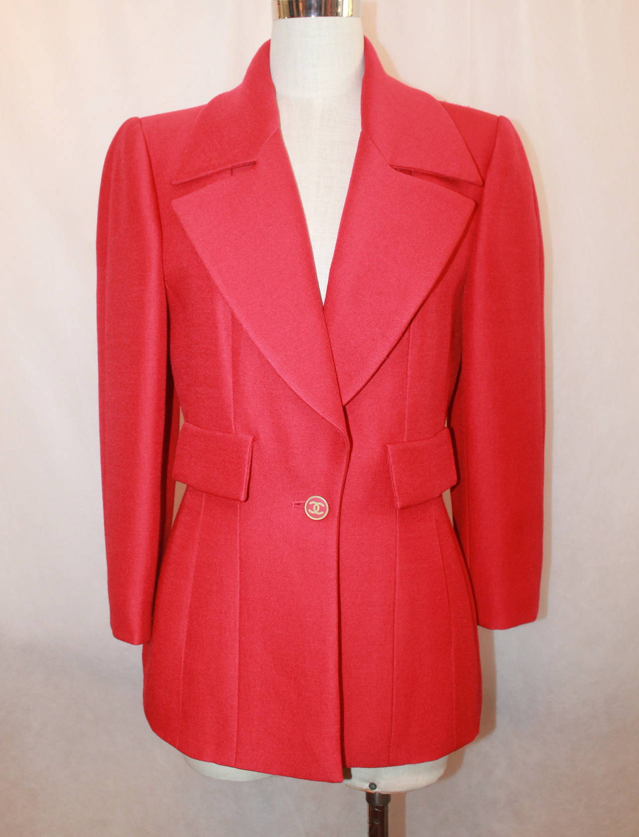2001 Chanel Deep Red Single Breasted Jacket For Sale at 1stDibs ...