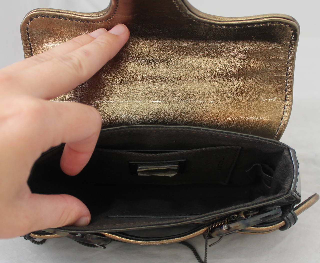 Women's Fendi Deep Olive Patent Bag/Clutch with Tortoise Detail