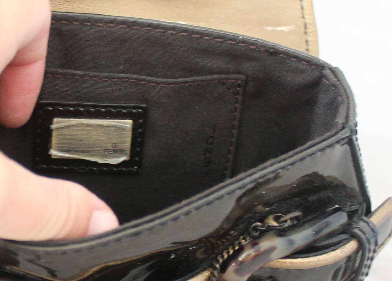 Fendi Deep Olive Patent Bag/Clutch with Tortoise Detail 1