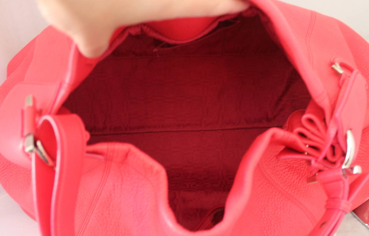 Red Salvatore Ferragamo Watermelon Pebbled Leather Shoulder Bag For Sale