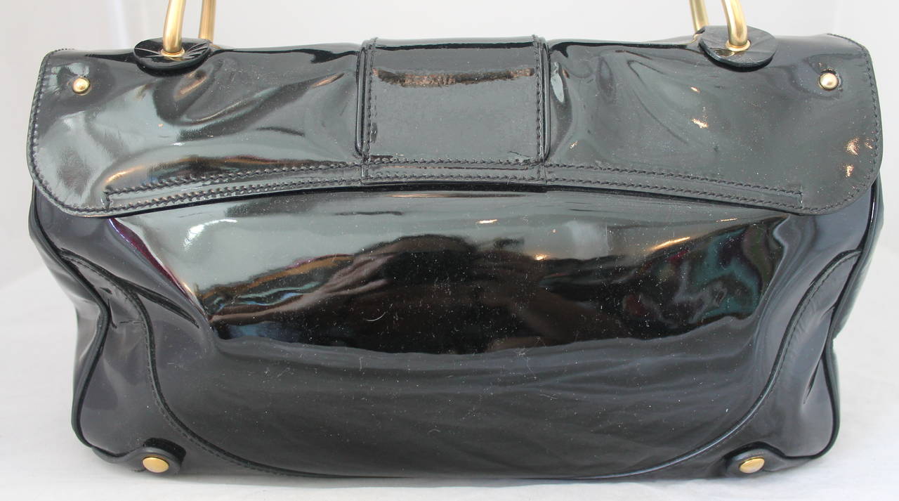 Women's Salvatore Ferragamo Black Patent Leather Shoulder Bag with Bamboo Motif