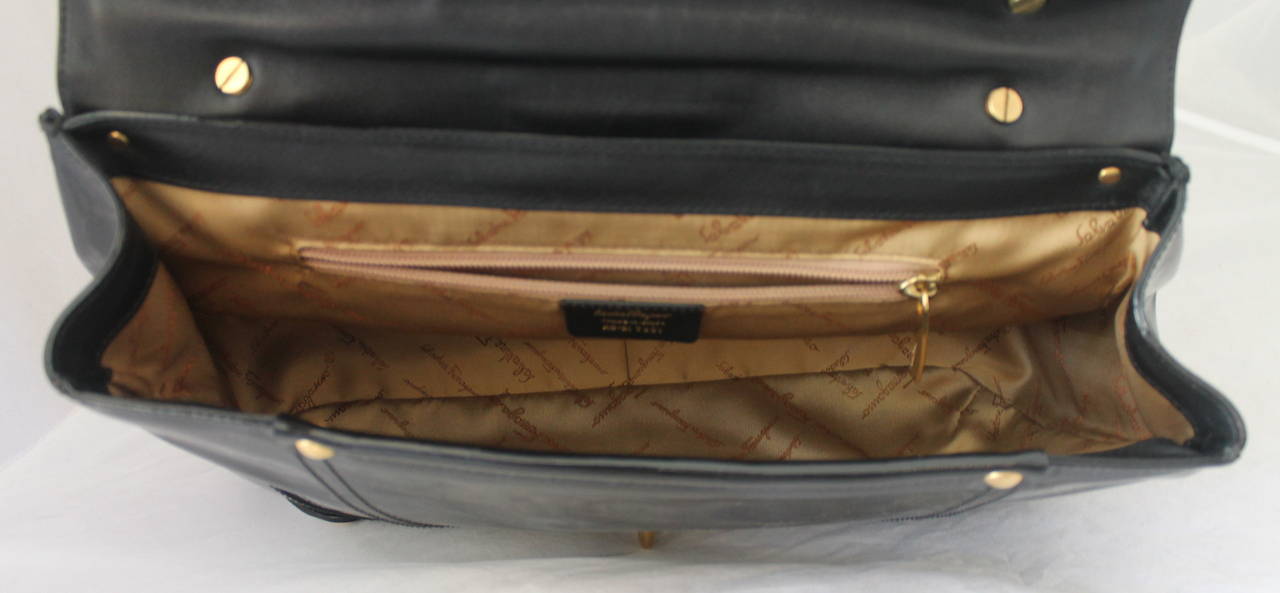 Salvatore Ferragamo Black Patent Leather Shoulder Bag with Bamboo Motif 1