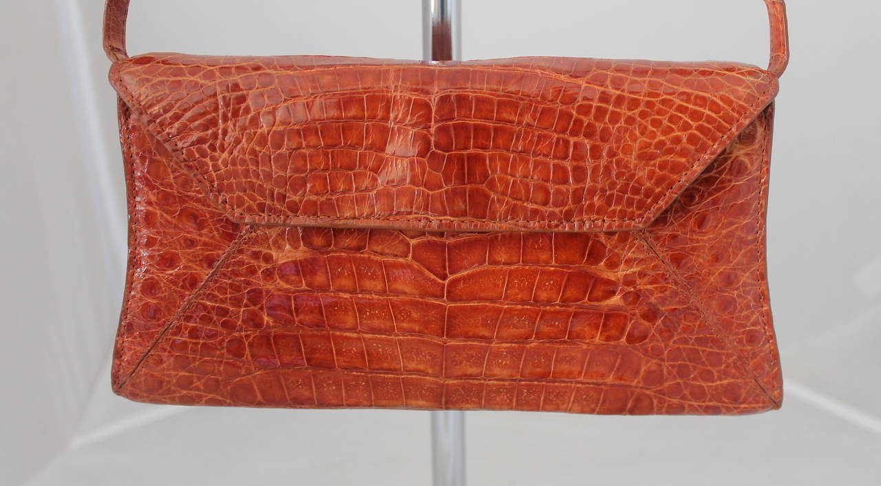 Nancy Gonzalez Terracotta Small Crocodile Shoulder Bag with Skinny Strap in Excellent Condition.

Measurements:
Height: 5 
