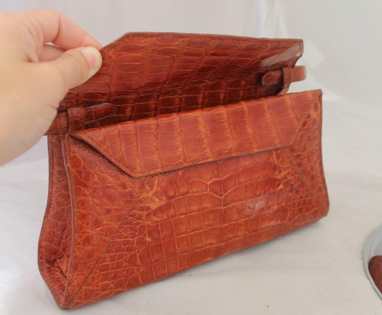 Nancy Gonzalez Terracotta Small Crocodile Shoulder Bag In Excellent Condition In West Palm Beach, FL