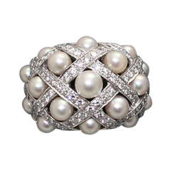Chanel Baroque Pearl & Diamond 18K White Gold Ring- 5