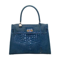 Vintage Suarez Blue Alligator "Kelly" Style Handbag