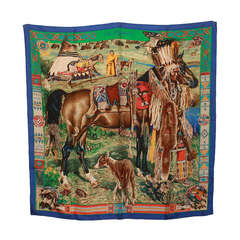 Vintage Hermes "Les Cheyennes" Silk Scarf