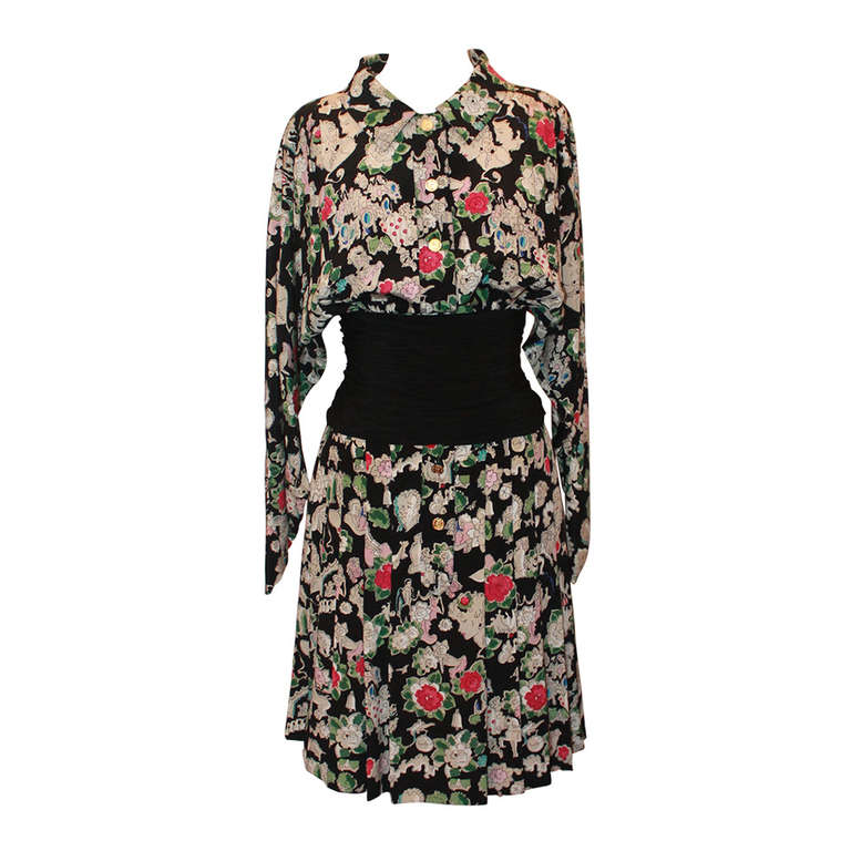 Chanel Floral Print Silk Dress- 4 - Circa 80's