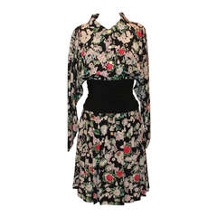 Retro Chanel Floral Print Silk Dress- 4 - Circa 80's