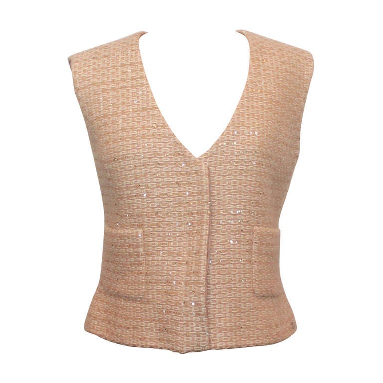 Chanel Tan Tweed Sequined Vest - 42 - 2000A