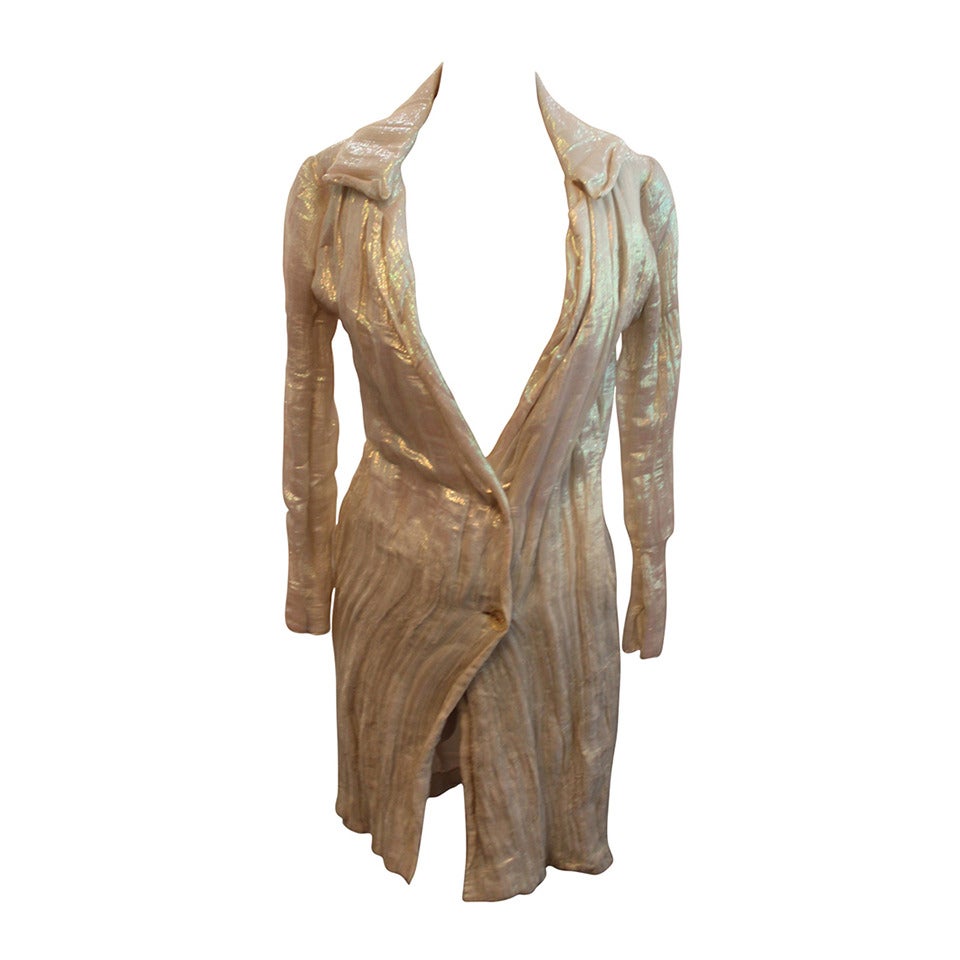 Chanel 1980
s Vintage Iridescent Crème Silk Lame Coat - 38