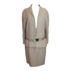 Chanel 2000s Taupe Skirt Suit with Suede Detail & Belt  - 46