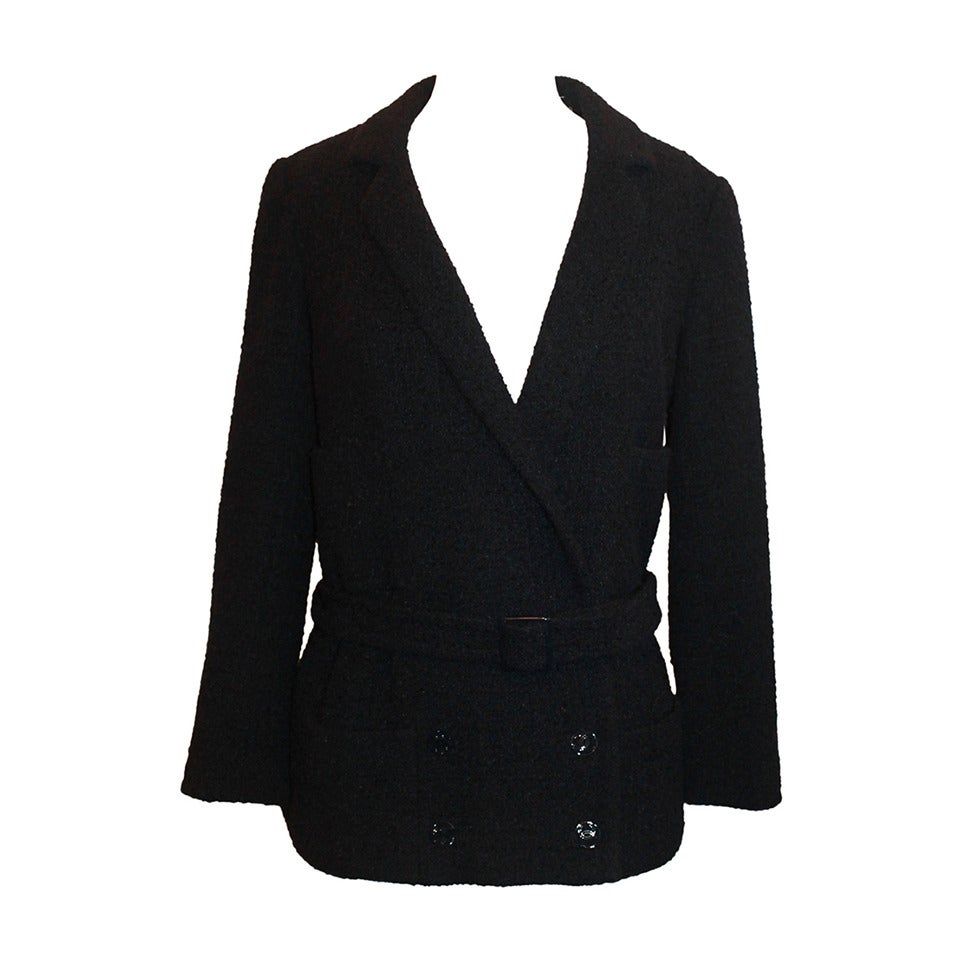 Chanel 2007 Navy Wool/Alpaca Blend 4-Pocket Jacket w/ Belt - 38