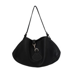 Fendi Black Pebbled Leather Shoulder Bag with Beige Stitching SHW