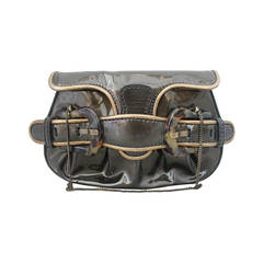 Fendi Deep Olive Patent Bag/Clutch with Tortoise Detail