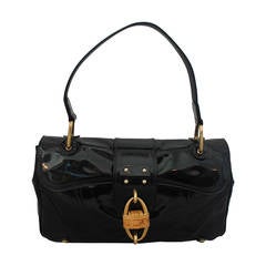 Salvatore Ferragamo Black Patent Leather Shoulder Bag with Bamboo Motif 3