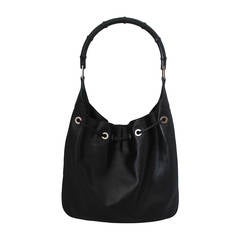 Gucci Black Leather Shoulder Bag with Black Bamboo Handle 9