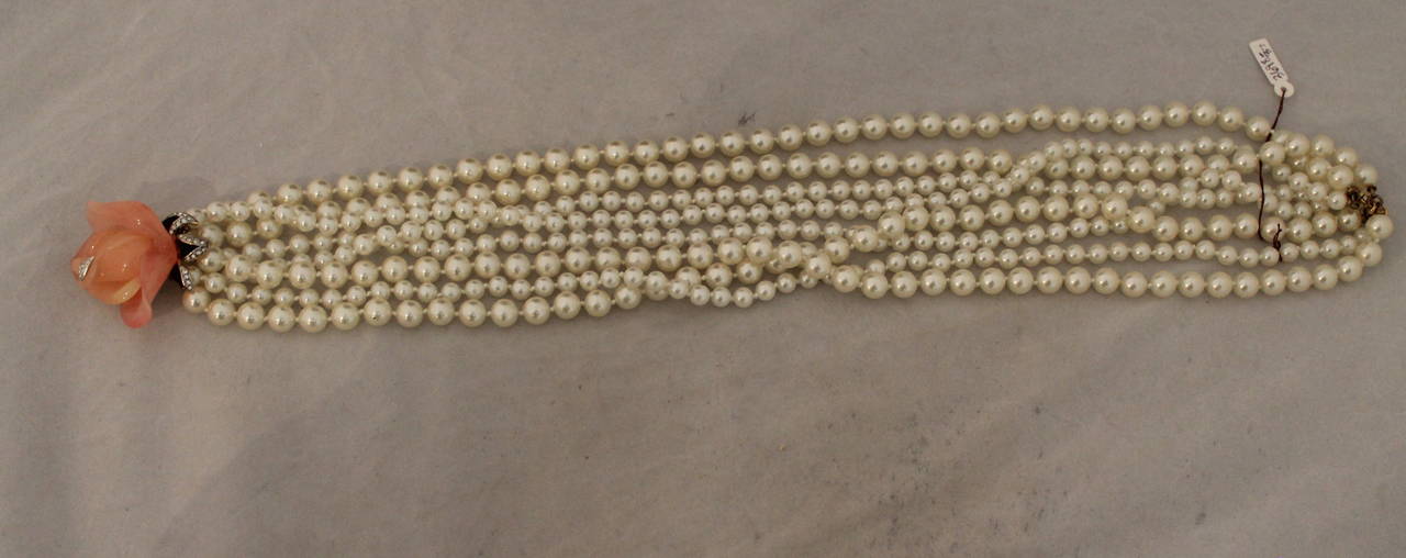 Women's Kenneth Jay Lane 1990's 8-Strand Pearl & Rose Motif Necklace