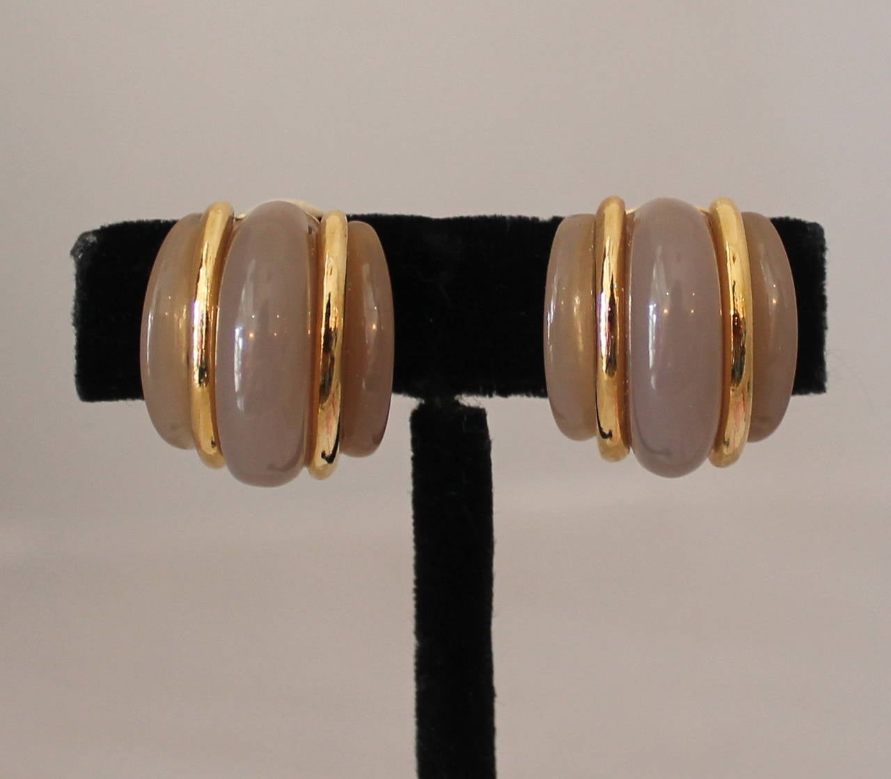 Kenneth Jay Lane 1990's Taupe & Gold-tone Clip-ons