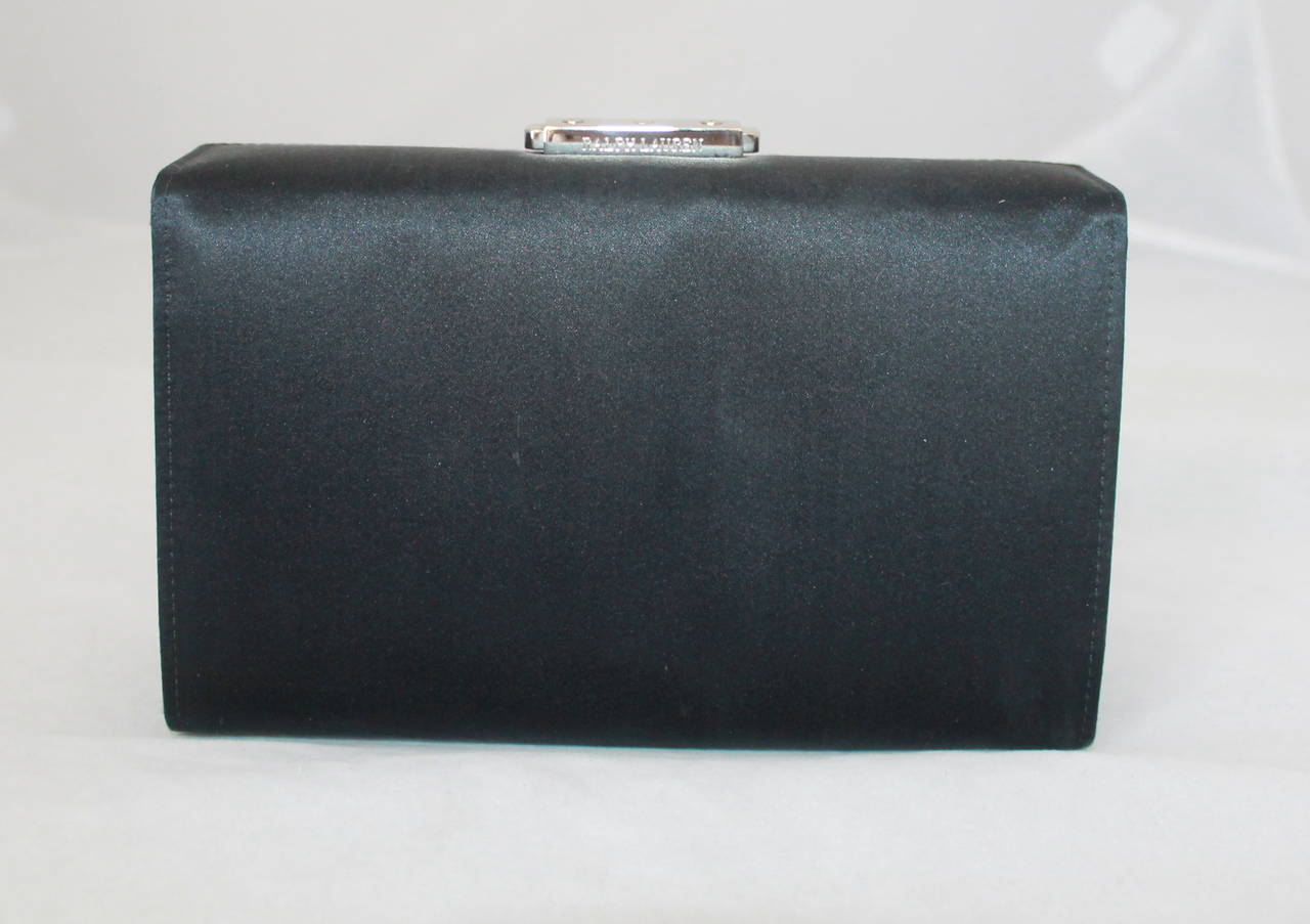 Ralph Lauren Collection Black Satin Clutch In Good Condition In West Palm Beach, FL