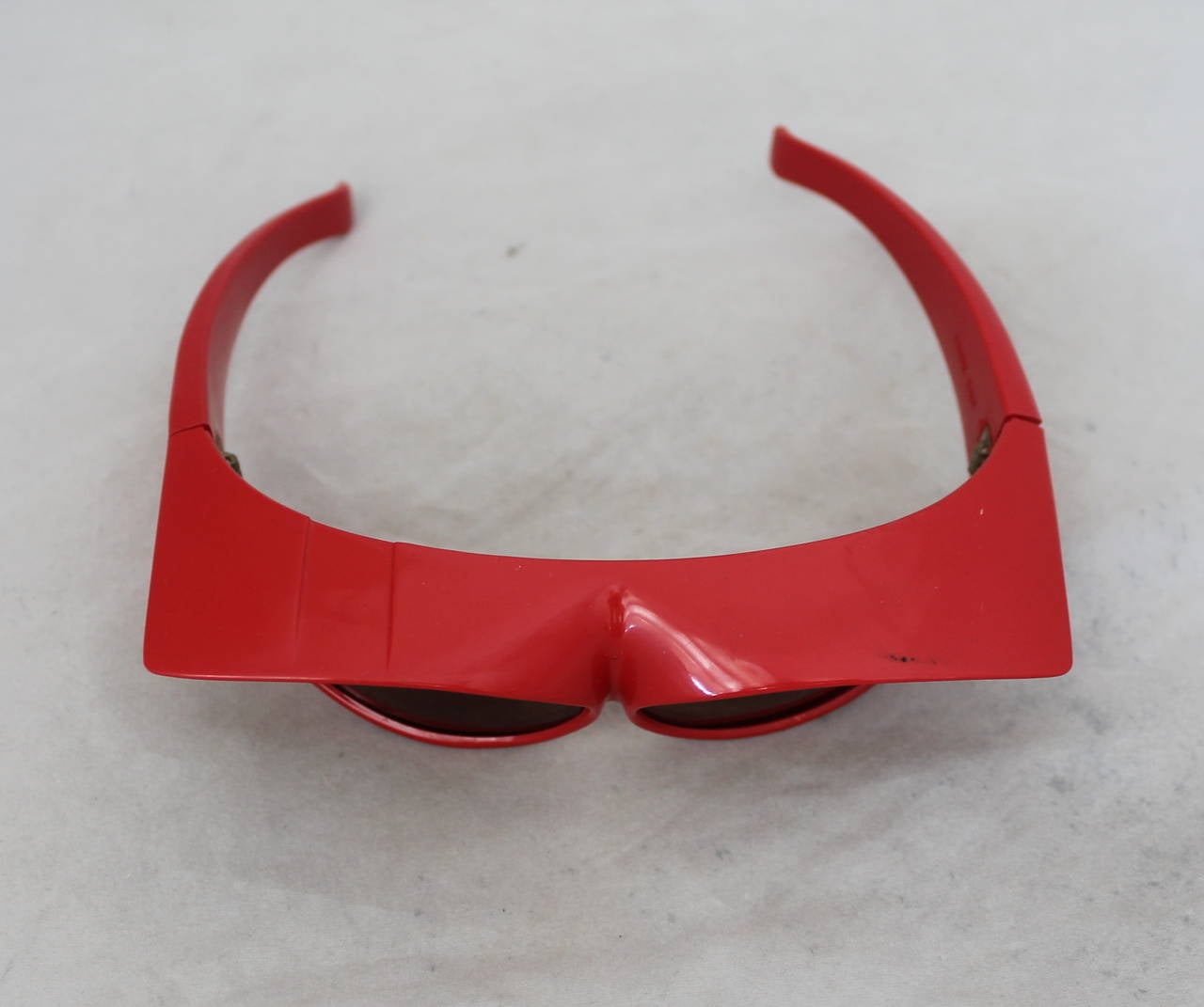 Brown 1960's Parisian Vintage Red Geometric Frame Sunglasses