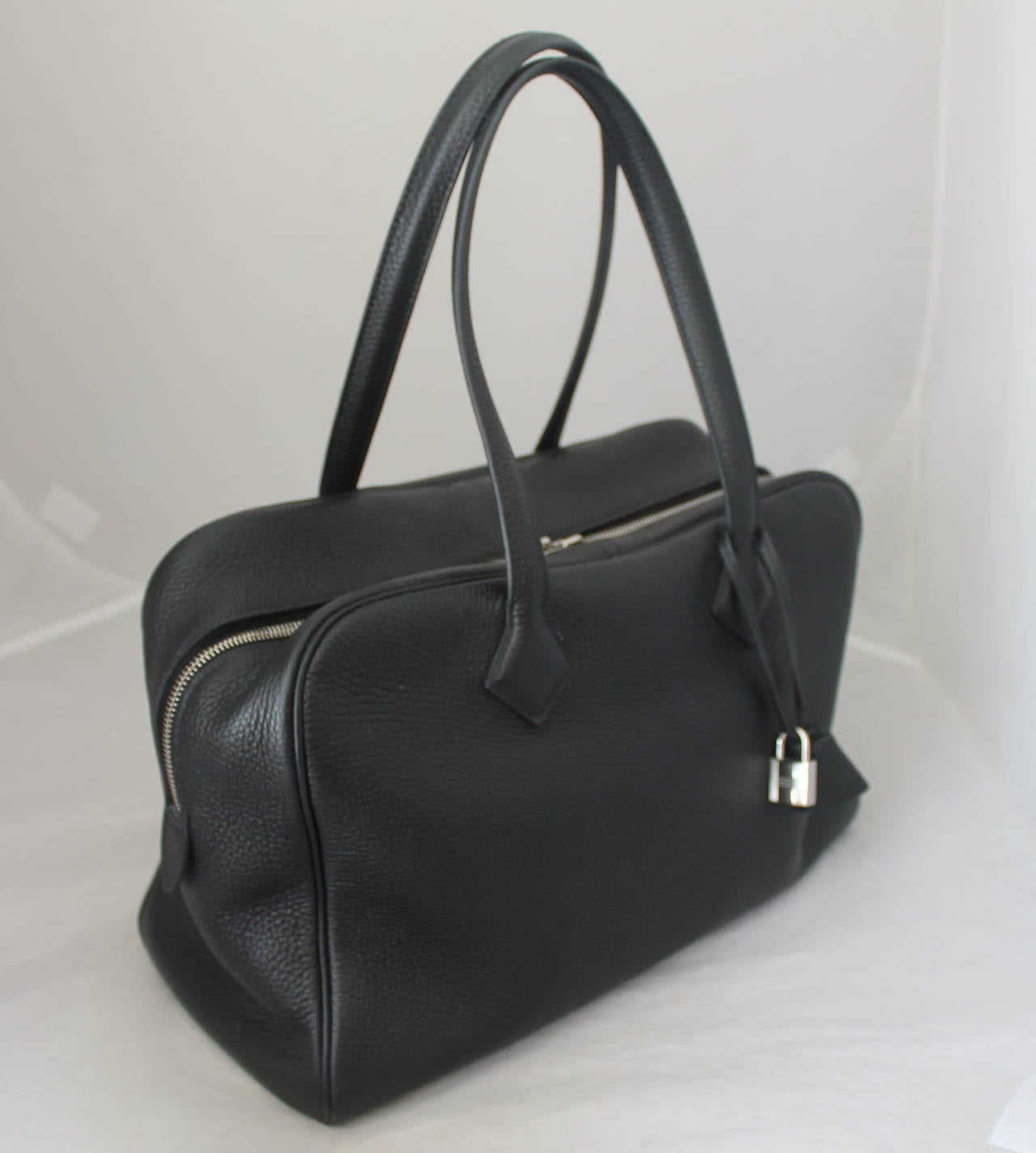 2014 Hermes Black 35 cm Clemence Victoria II Handbag