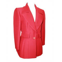 2001 Chanel Deep Red Single Breasted Jacket 12