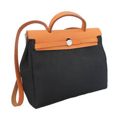 Hermes 2000 Black & Ivory 31 cm Her Bag w/ Tan Leather