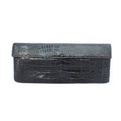 Nancy Gonzalez Navy Crocodile Foldover Clutch