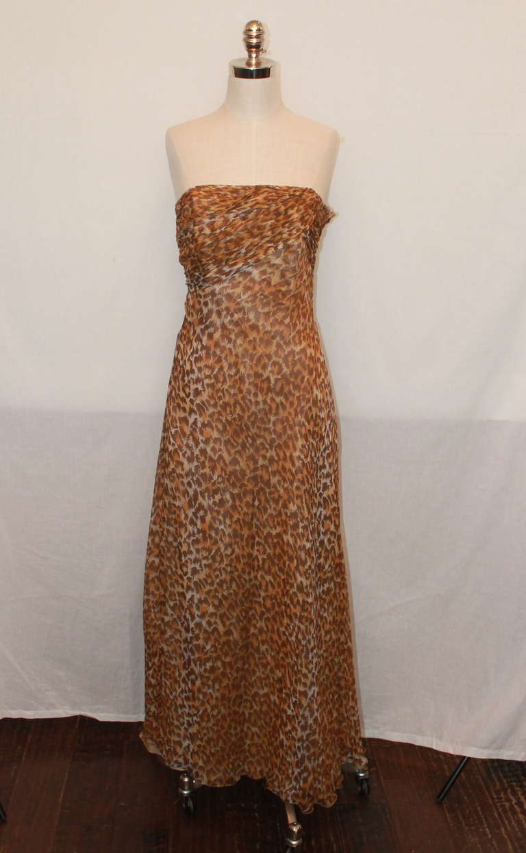 Vicky Tiel Leopard Silk Chiffon Gown - 6 In Excellent Condition In West Palm Beach, FL