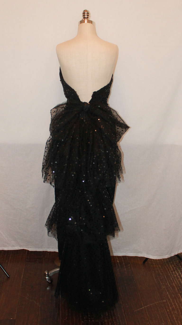John Anthony Black Silk Netting Gown - 4 In Excellent Condition In West Palm Beach, FL