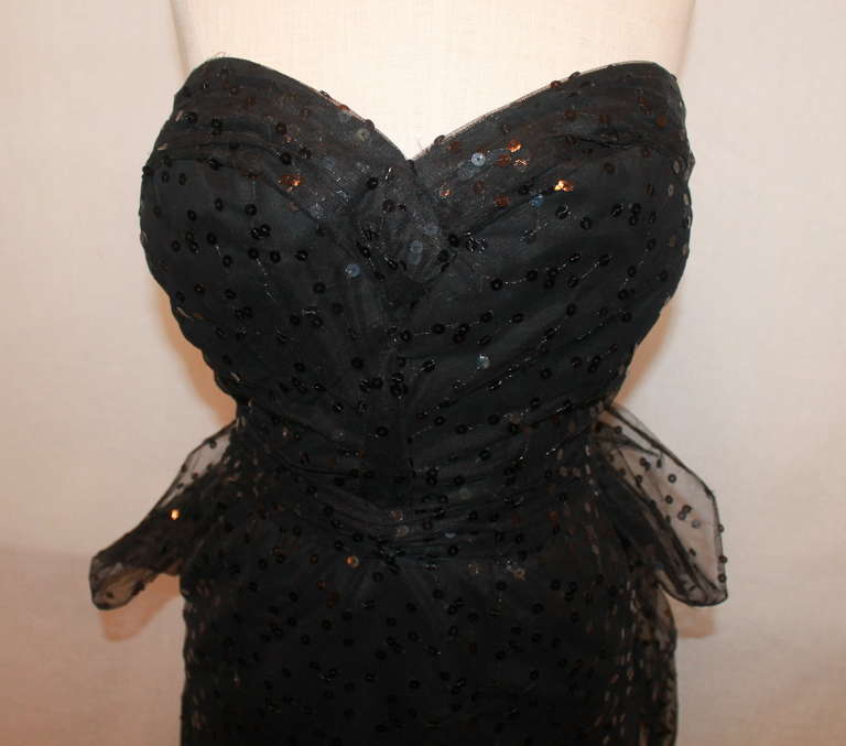 Women's John Anthony Black Silk Netting Gown - 4