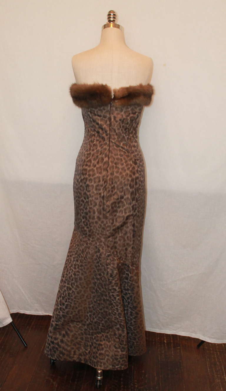 Roland Nivelais Animal Print & Sable Fur Gown - 6 In Excellent Condition In West Palm Beach, FL