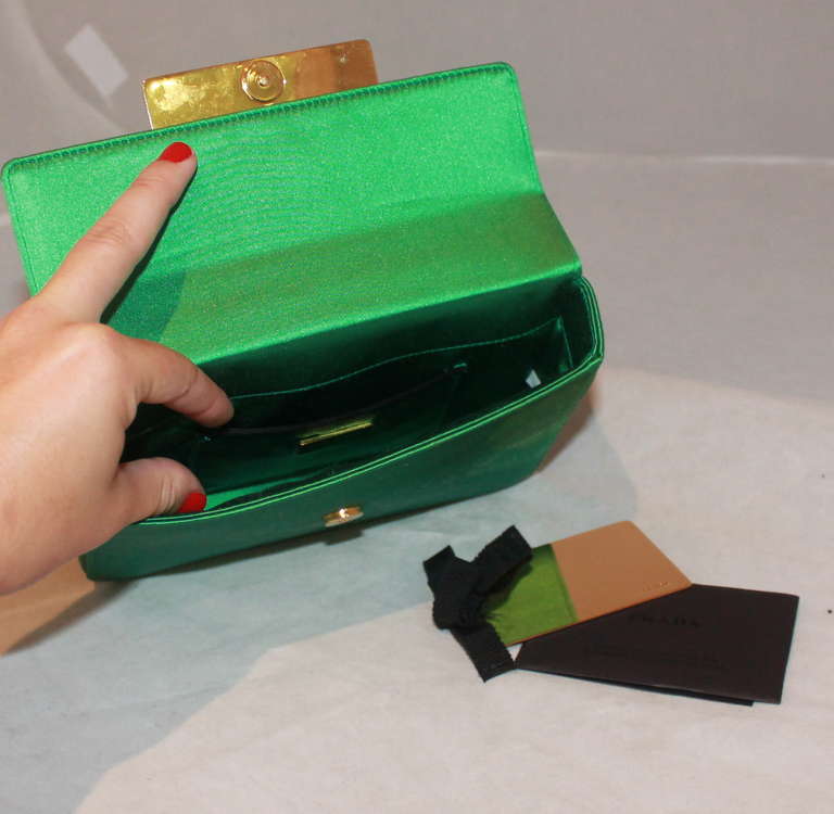 Women's Prada Green Satin Rhinestone Handbag