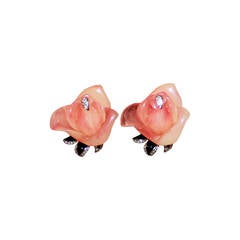Kenneth Jay Lane 1990's Peach Rose & Rhinestone Clip-ons 7