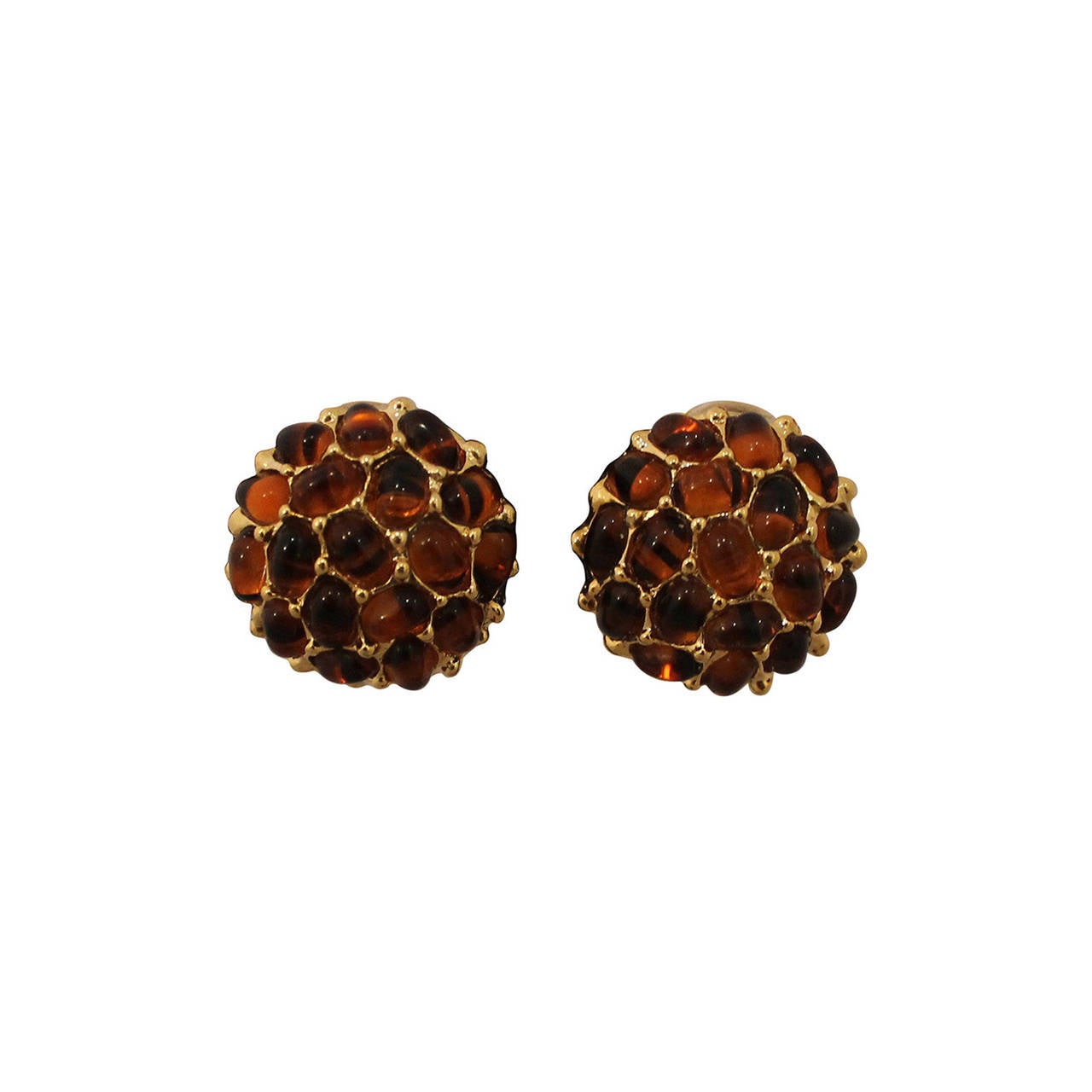 Kenneth Jay Lane 1990's Amber Bead Clip-ons