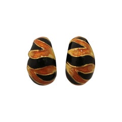 Kenneth Jay Lane's 1990's Animal Print Enamel Clip-ons