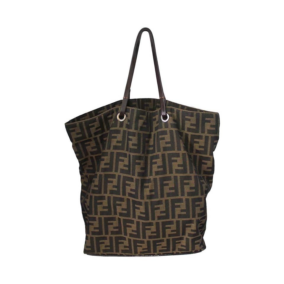 Fendi Brown Printed Tote with Leather Handles and Mini Wallet