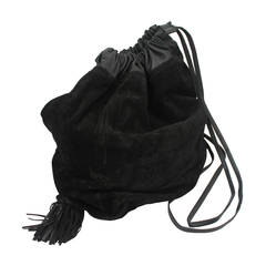 Vintage 1980s Bottega Veneta Black Suede and Leather Drawstring Bag