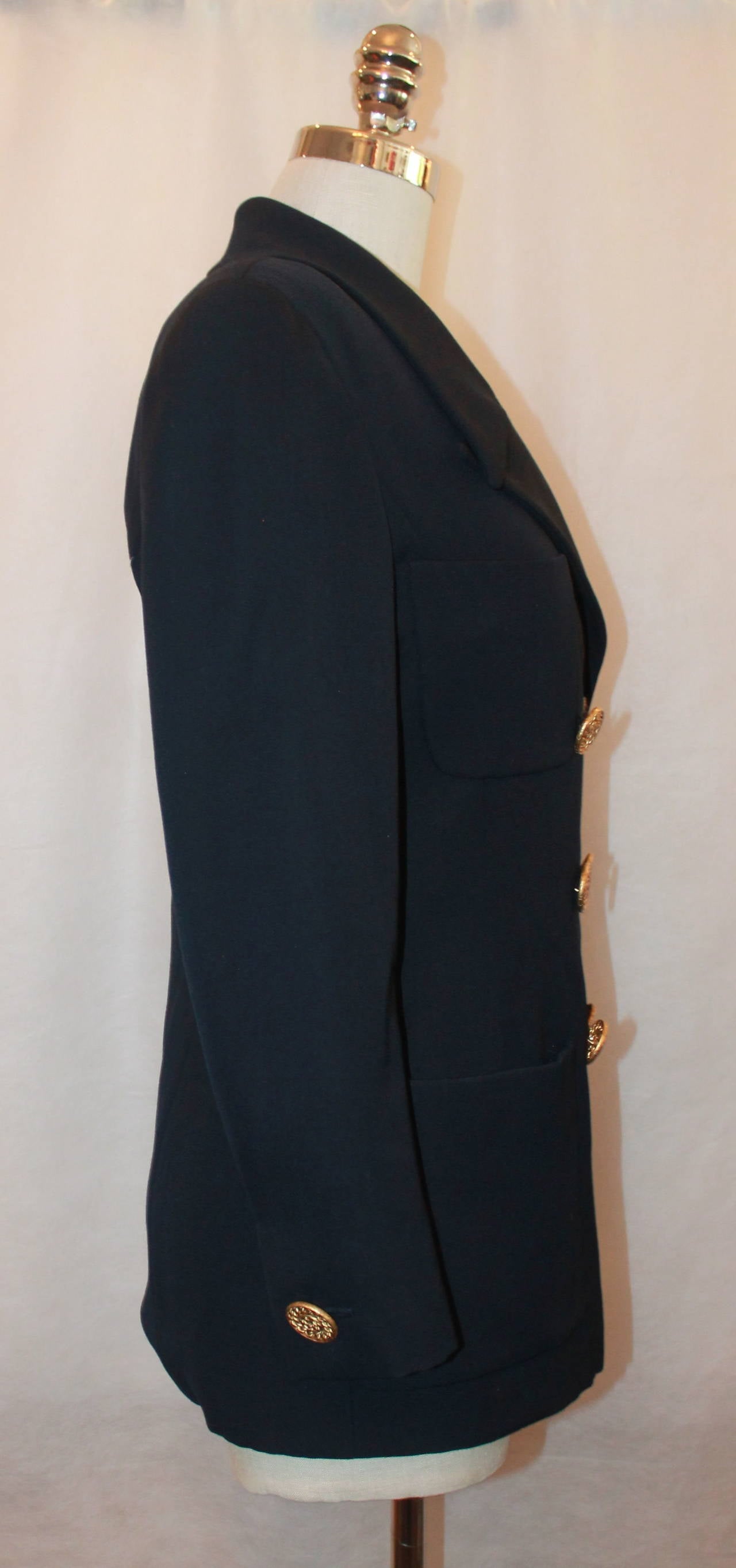 Black Chanel 1980's Vintage Navy Wool Blend 4-Pocket Jacket - M