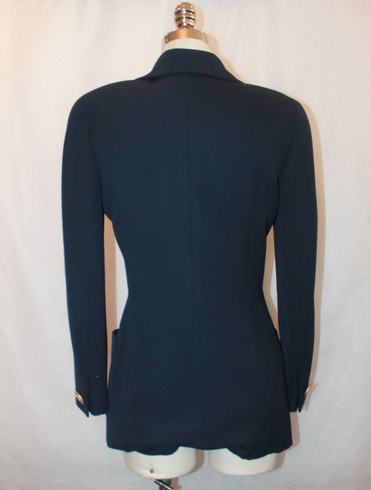 Chanel 1980's Vintage Navy Wool Blend 4-Pocket Jacket - M In Good Condition In West Palm Beach, FL