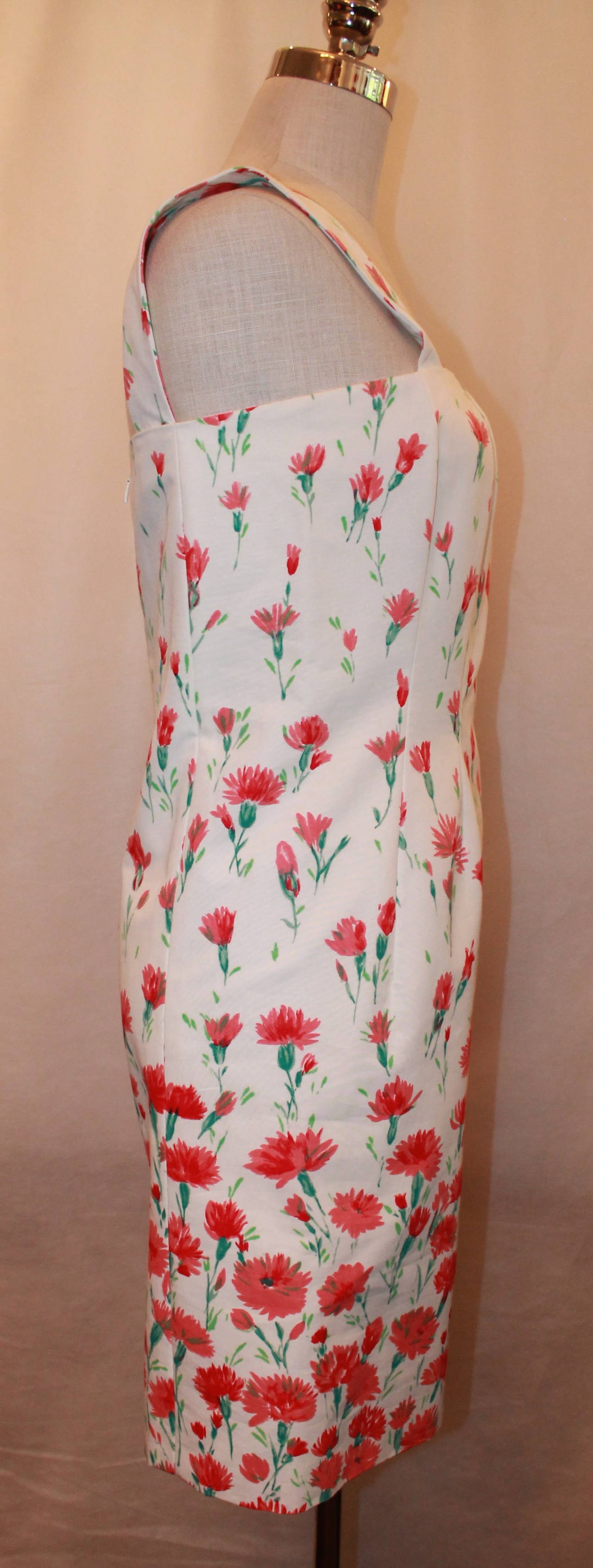 oscar de la renta white dress with red flowers