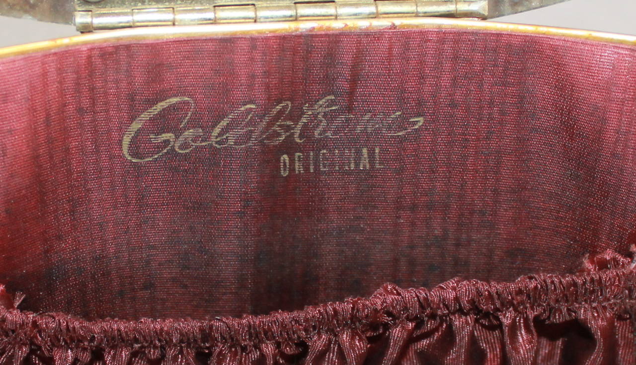 Women's Goldstrom Vintage Goldtone Basket Weave with Grey Marbleized Top Bag, 1950s  For Sale
