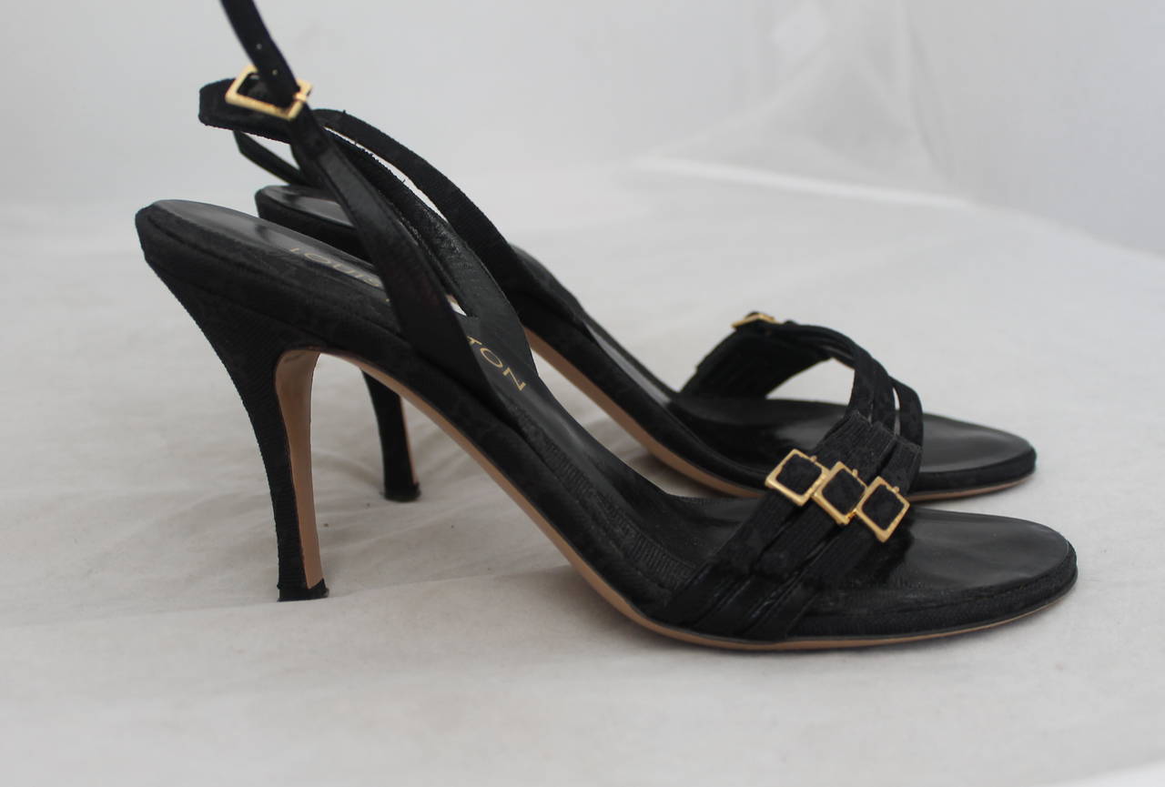 Louis Vuitton Black Printed Monogram Slingback Sandals - 38 In Excellent Condition In West Palm Beach, FL