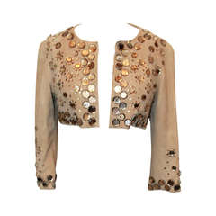 J. Mendel Tan Suede Beaded Crop Jacket - S