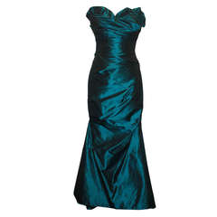 Reem Acra Teal Silk Taffeta Gown - 6