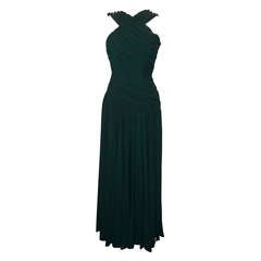 Carolyn Roehm Dark Teal Ruched Gown - 4