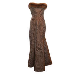 Vintage Roland Nivelais Animal Print & Sable Fur Gown - 6